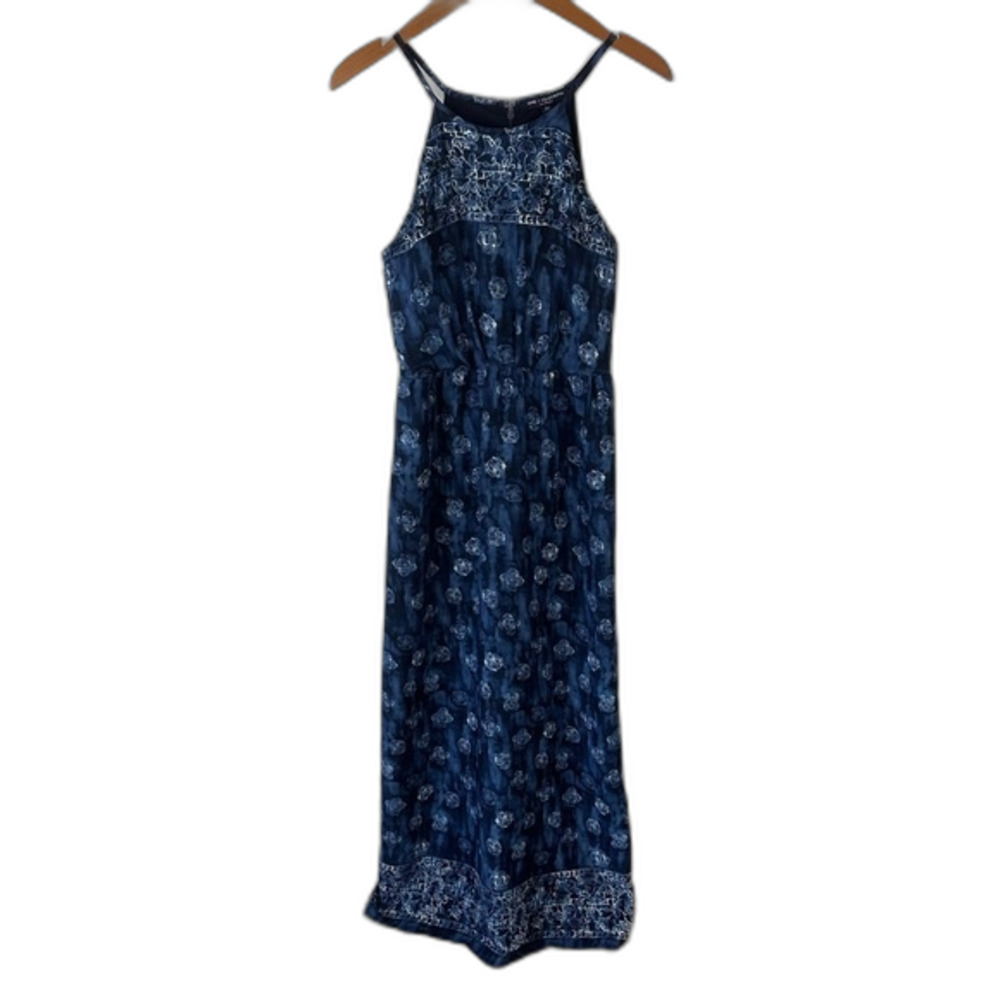 One Clothing Blue & White Ikat Maxi Dress Size Medium Vacation Summer